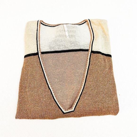 Free People Deep Shimmering Semi Sheer V-Neck Sweater Top Size M - Picture 5 of 5